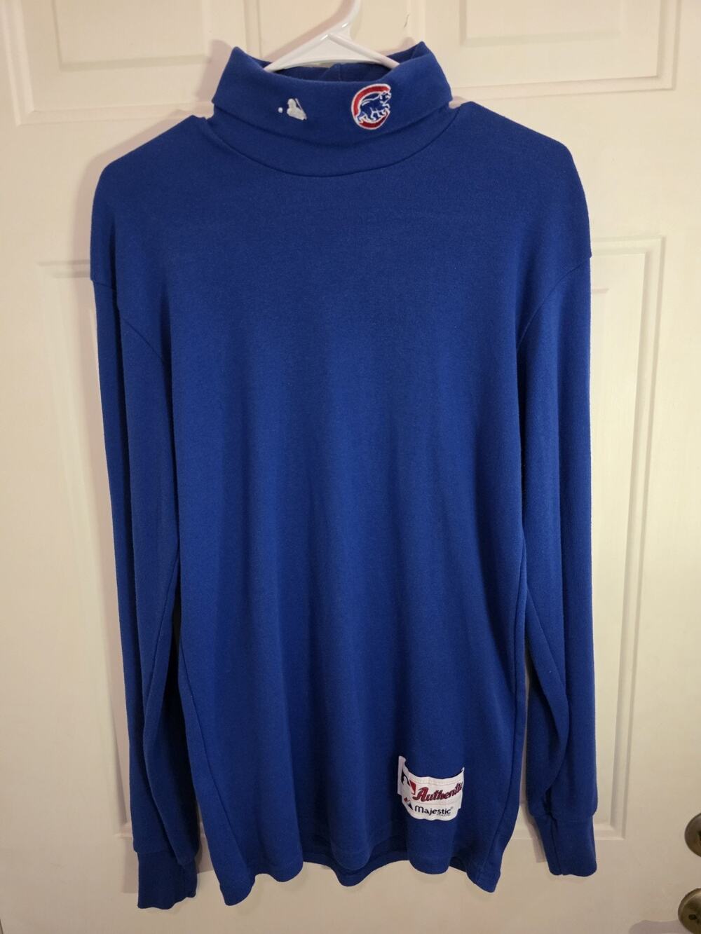 Chicago Cubs Mock Neck Turtleneck Blue Majestic Official Vintage Sosa Size L